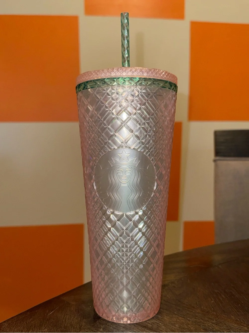 Starbucks Pink and Green Textured Reusable Tumbler with Mint Accent